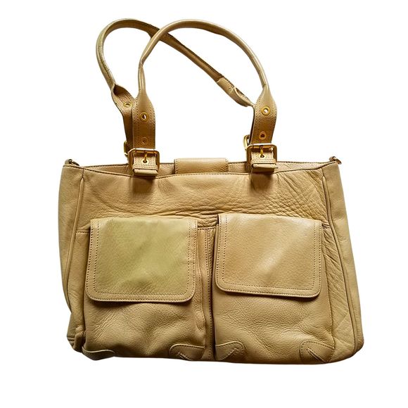 Vintage Wilson’s Leather Beige Genuine Leather Tote Bag 15” x 11” x 5” *FLAW* - Picture 1 of 6